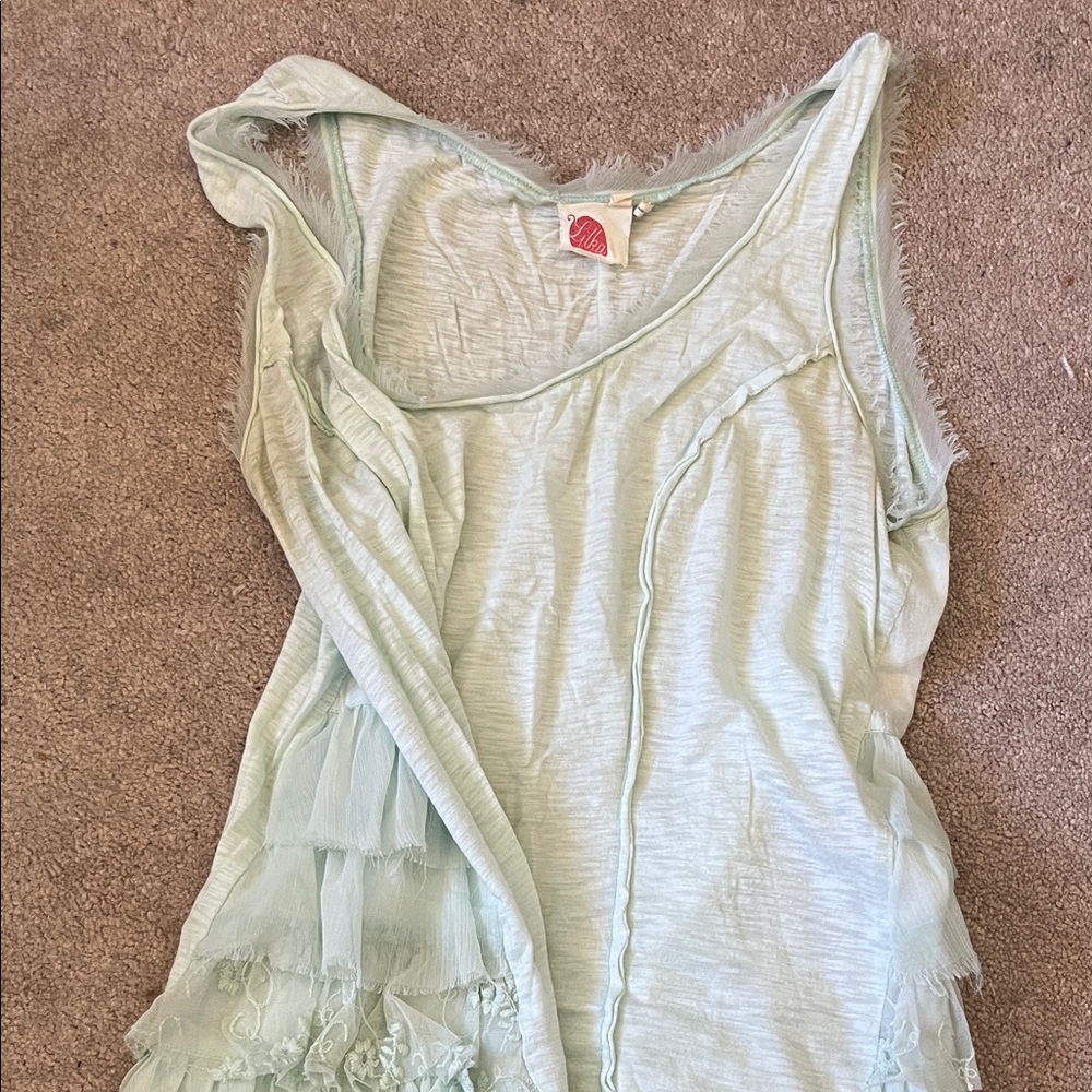 Anthropologie Mint Green Ruffle Lace Tank